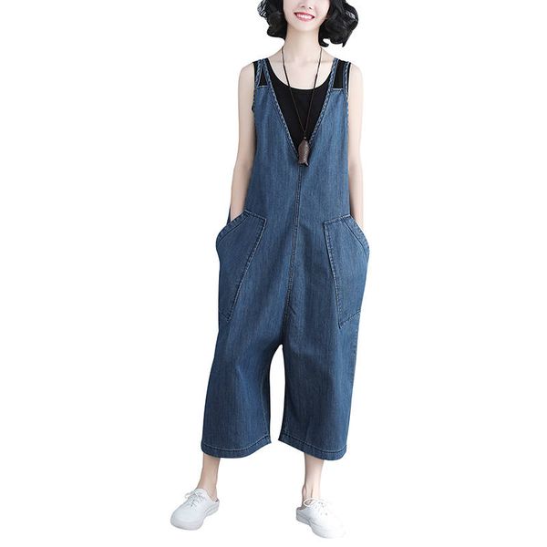 

denim rompers womens jumpsuit summer thin women jeans plus size wide leg boyfriend jeans casual jumpsuits overalls women c5271, Blue
