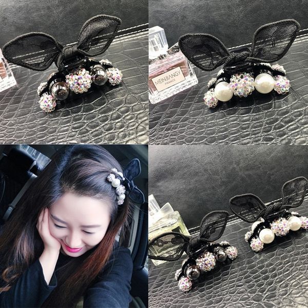 

colorful simulated pearls hair pins lace clip shiny crab for women kids girl accessories headwear jewelry chl211, Golden;white