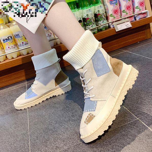 

spring and winter explosions suede canvas color matching wild high-boots women shoes size 35-40 botas mujer, Black