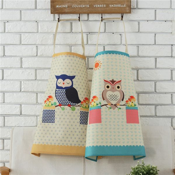 

1pcs cotton linen owl flower pattern apron woman bibs home cooking baking coffee shop cleaning apron kitchen 46102