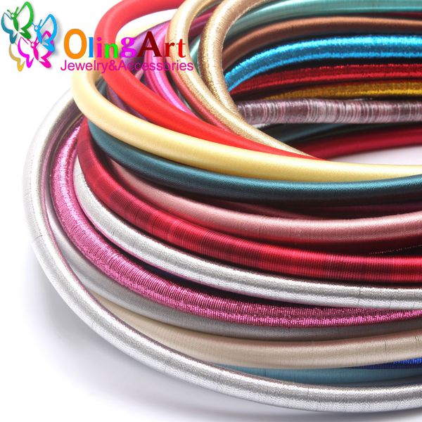 

6mm 46cm soft rayon silk colorful cord hollow rubber diy necklace bracelet jewelry making findings olingart, Blue;slivery