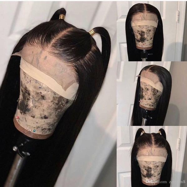 

lace front human hair wigs pre plucked straight lace frontal wig with baby hair brazilian remy bleached knot full, Black