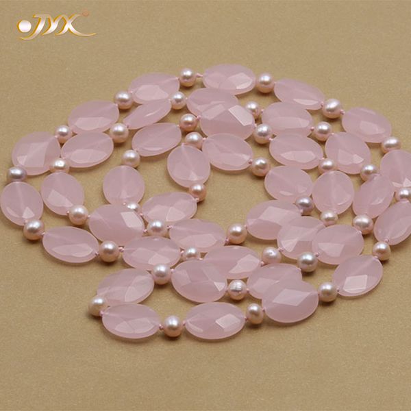 

jyx 2019 elegant rose quartz necklace natural pink crystal faceted 15*20mm with 7mm natural pearl necklaces 43" i love it, Silver