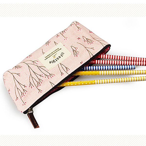 

flower floral pencil pen canvas case cosmetic makeup tool bag storage pouch new