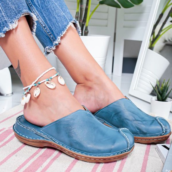 

women round toe low heel slide sandals summer slipper cane woven beach shoes woman mule flat sandals sandalia feminina d08, Black