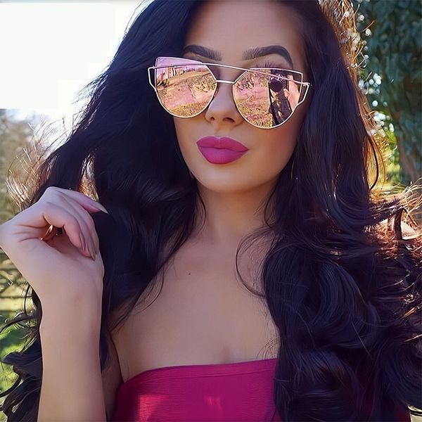 

lonsy designer twin beams rose gold mirror cat eye sunglasses women vintage cateye fashion sun glasses lady eyewear, White;black