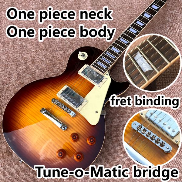 

delivery one piece neck one piece body electric guitar in sunburst ,upgrade tune-o-matic bridge guitar tiger flame guitar