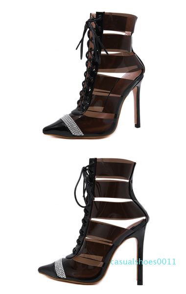 

new designer pumps pointed rhinestone transparent pvc patchwork shoes luxury designer high heel c11, Black