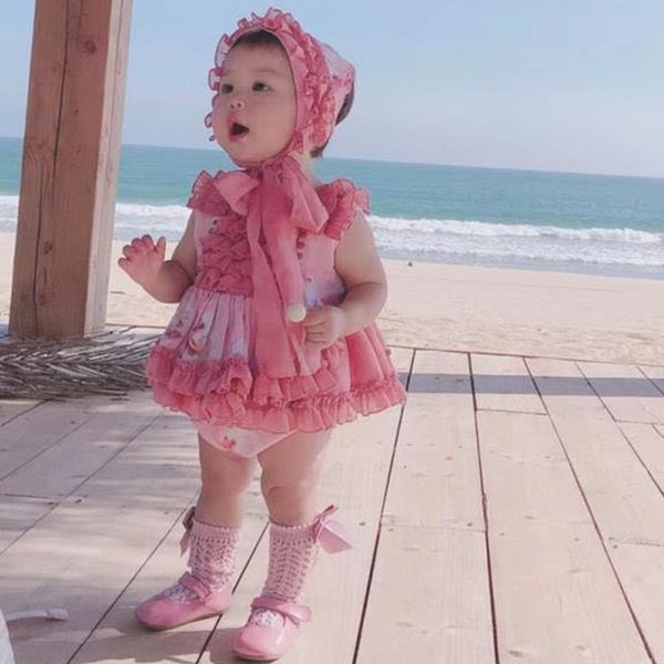 

2020 лето ребёнки испанский платье дети lotia розовый шарик платья малышей девушки испания день рождения frocks европейская одежда 4шт, Red;yellow