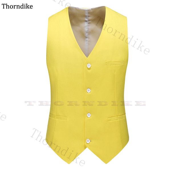 

thorndike yellow suit vest casual solid color business sleeveless waistcoat gentlemen chalecos para hombre slim wedding vest, Black;white
