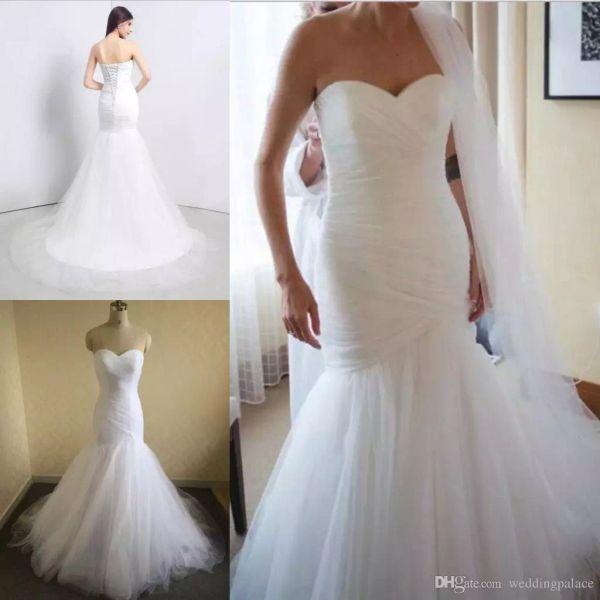 

new arrival tulle mermaid wedding dresses lace up back marry dresses bridal dresses chapel train wedding gowns, White