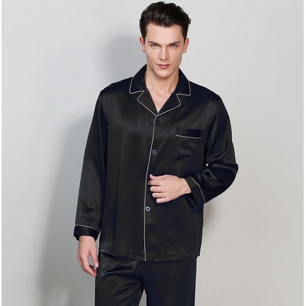 

cearpion autumn spring new men pajamas suit elegant solid long sleeve 2pcs shirt&pant bridegroom&groomsman wedding sleepwear, Black;brown
