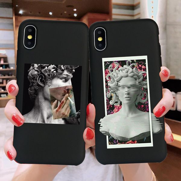 

case for iphone 11 pro max 6 6s 7 8 plus x xr xs max 5 5s se phone case cute cartoon statue abstract art painted soft tpu shell