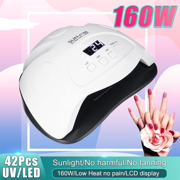 

160w nail dryer sun x7 plus 42pcs led uv lamp 10s 30s 60s painless mode gel polish-curing lamp light sensor art-curing manicure