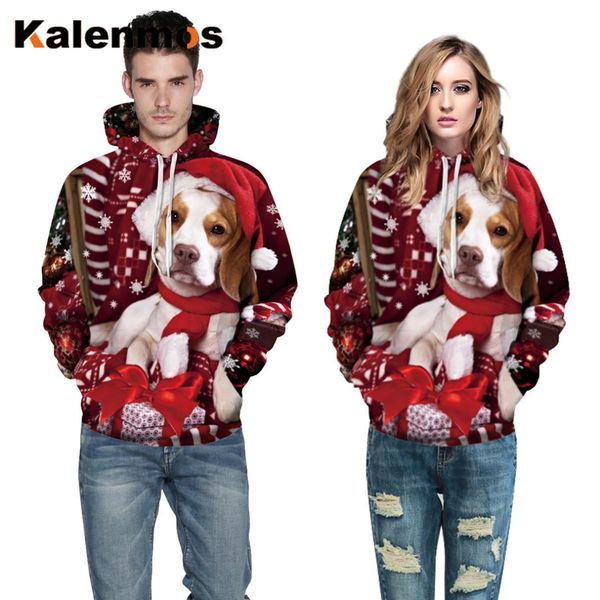 

couple christmas hoodies women and men sweatshirts print dog casual loose festival tracksuit hooded pullover hoodie, Black
