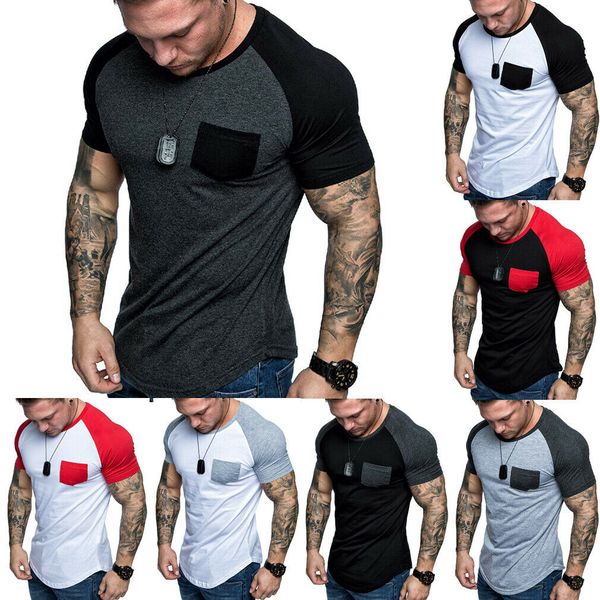 

jogger casual t shirt men's short sleeve slim fit gym elastic shirt summer casual muscle tee t shirts, White;black