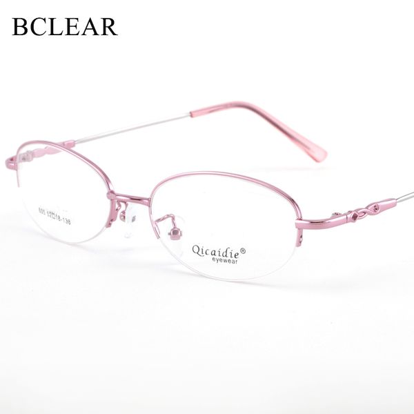 

bclear women memory alloy eyeglasses half frame vintage glasses optical spectacle frames 2019 fashion lady semi-rimless eyewear, Black