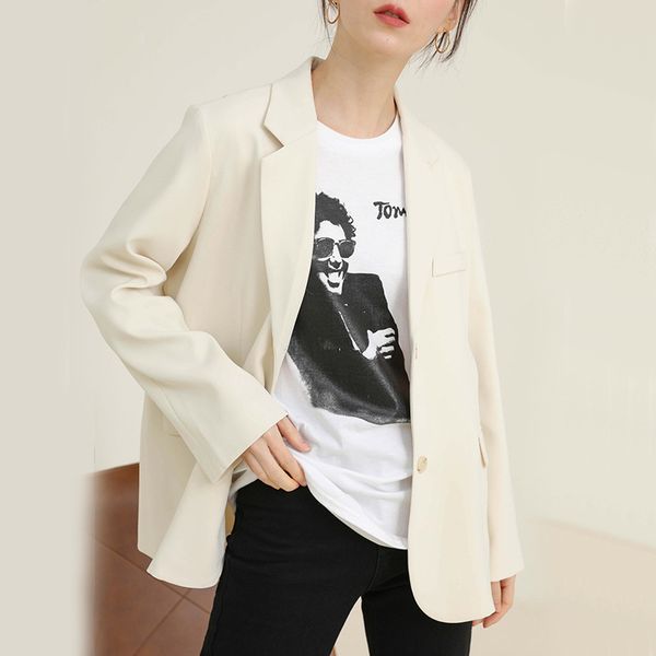 

ellacey retro casual loose suit coat women 2020 spring new korean suit jacket khaki elegant vintage women's blazer, White;black