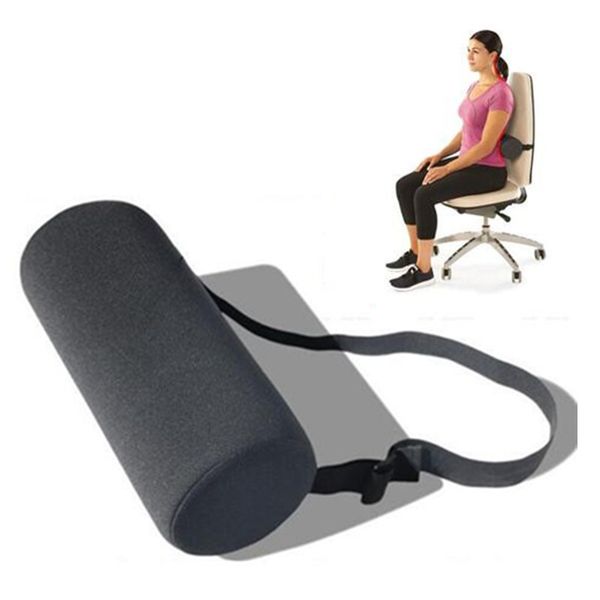 

automobile driving seat back massage pillow lumbar back support round waist cushion car office home universal 12cm x 28cm black