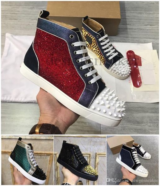 

2019 designer fashion designer studded spikes flats shoes red bottom casual shoes party lovers leather sneakers, Black