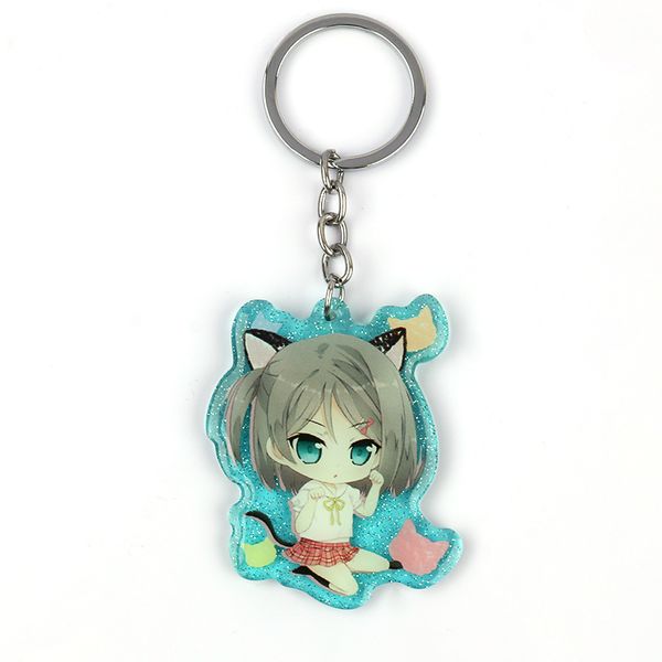 

vograce goedkope oem custom acryl sleutelhanger groothandel afdrukken cartoon anime transparante glitter epoxy sleutelhange, Silver