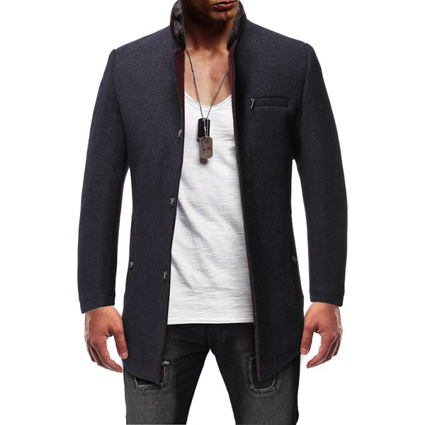 

mens winter woolen jacket mens fashion casual slim thick warm jacket coats cotton brand windproof outwear size 4xl, Black