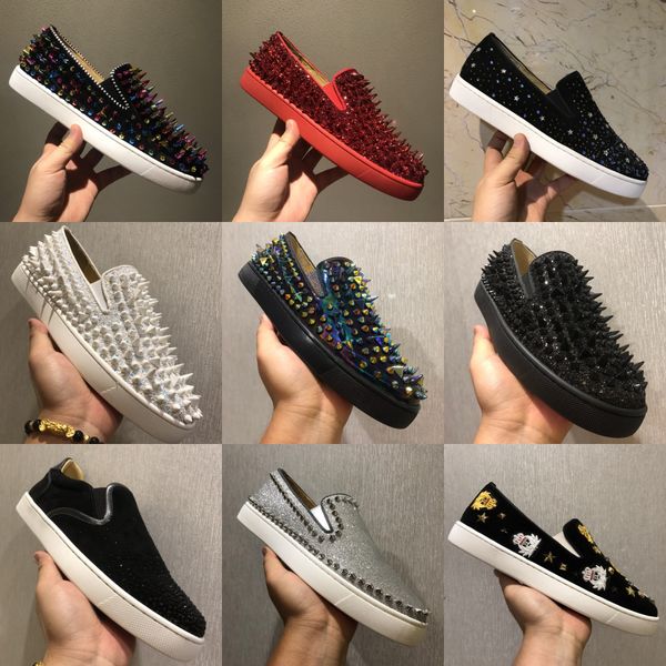 

red color bottom sneakers casual shoes mens womens low black designer full spikes roller boat flats skateboard loafers man woman shoe