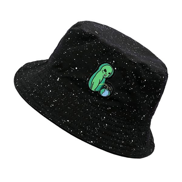 

fashion cotton alien embroidery bucket hat outdoor travel hats alien sun cap men and women fisherman caps panama hats hip hop cartoon, Blue;gray