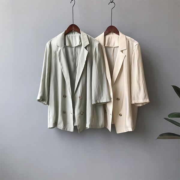 

высочайшее качество 2019 осень двубортный пиджак три четверти с надрезом мода офис дамы поверх пальто твердые женские куртки vestidos, White;black