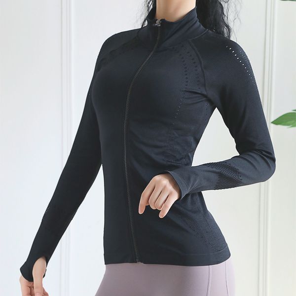 

wicking sports jacket women's ultra-stretch slim fit slimming stand-collar long sleeve autumn and winter workout clothes zipper, Black;red