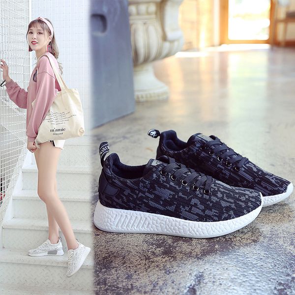 

spring/autumn 2020 flat shoes women sneakers women camouflage breathable lace-up ladies shoes platform casual zapatos de mujer, Black