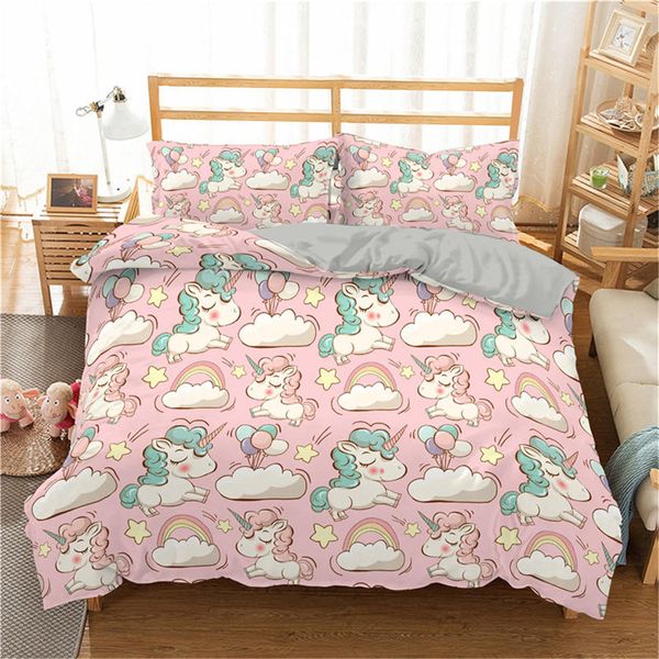 

3D Bedding Set Cartoon Unicorn Print Duvet Cover Set Rainbow Bedclothes With Pillowcase Bed Set Home Textiles
