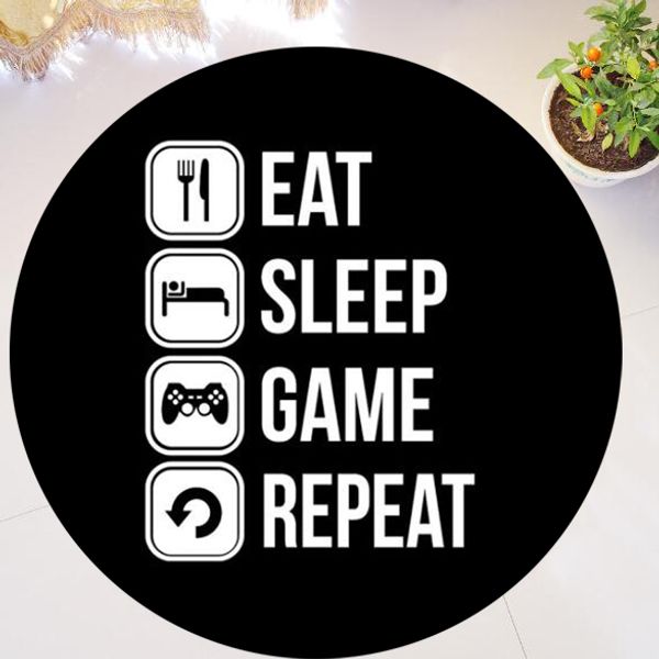 

funny eat sleep game repeat gaming round carpet rug for gamer area rug washable rubber mat video games chair home decor gift 100