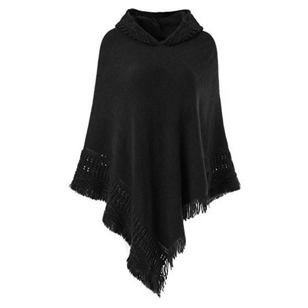

autumn tassel scarf pashmina cardigans women casual loose long irregular hem tassel cardigan cape poncho black