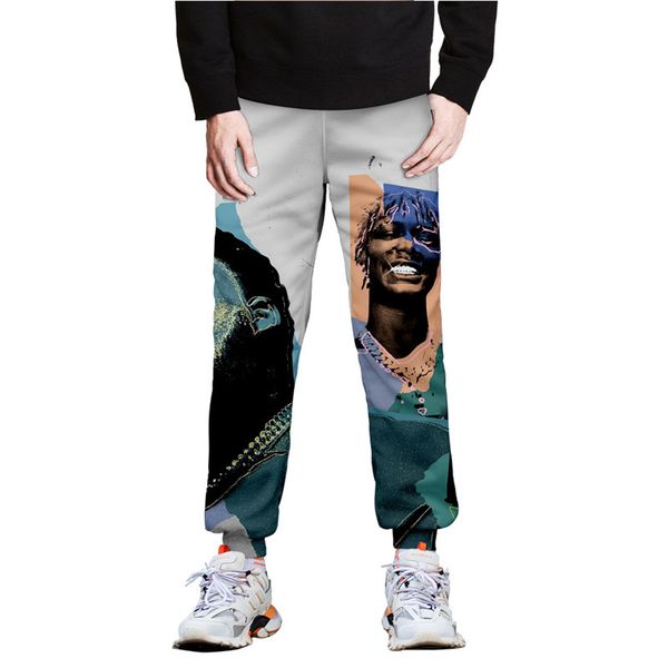 

mens pop smok pencil pants rip singer 3d printed spring elastic waist trousers running pants for male, Black