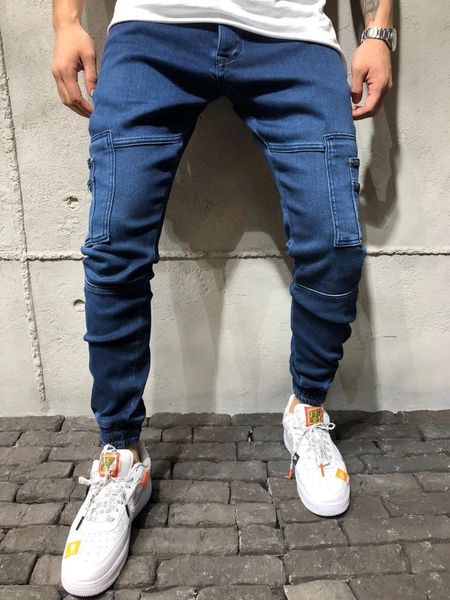 

denim jeans men full length pants men's casual denim trousers, Blue