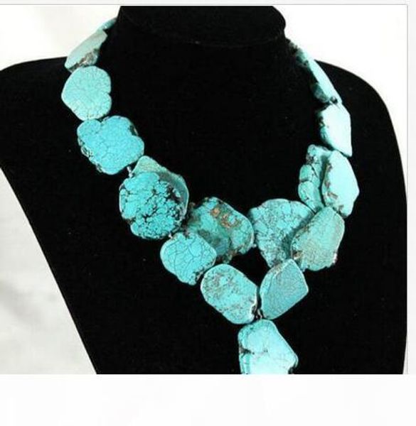 

2 strands woman necklace 20x35mm natural turquoise slice stone thick pendant, Black