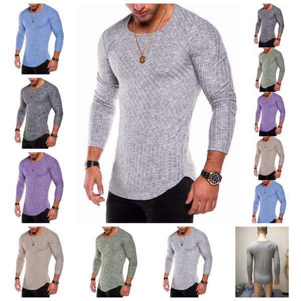 

2019 new pit strip solid color stitching arc hem bottoming shirt round neck men's t-shirt, purple, gray, green, blue, support mixed bat, White;black