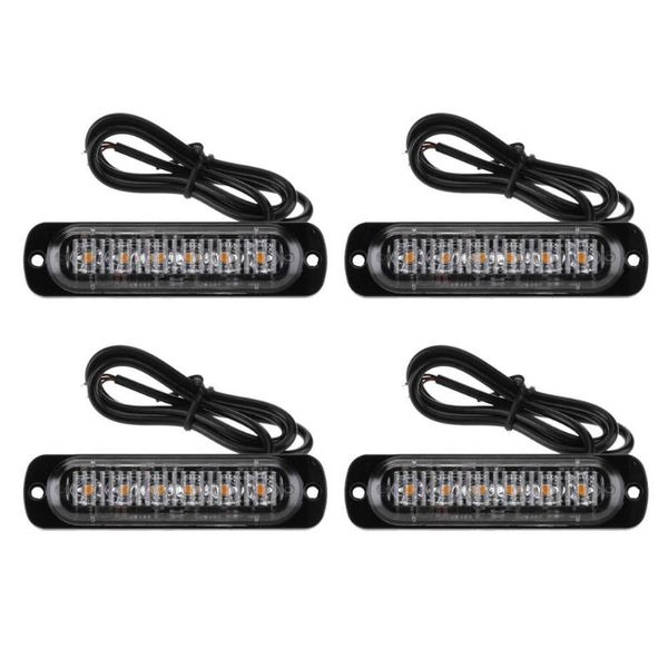 

4pcs 12-24v 18w 6 led slim flash light bar car vehicle truck moto emergency warning strobe lamps auto accessories with 6 led/pc