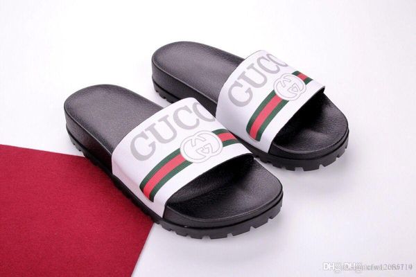 

with box] 2019 flats slippers luxury slip-on shoes genuine leather slippers designer shos style classic mens outdoor flip flop, Black