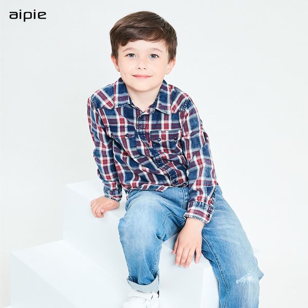 

children shirts england style sand washing water denim boys shirts classic plaid cotton 100% for little gentleman wear, White;black