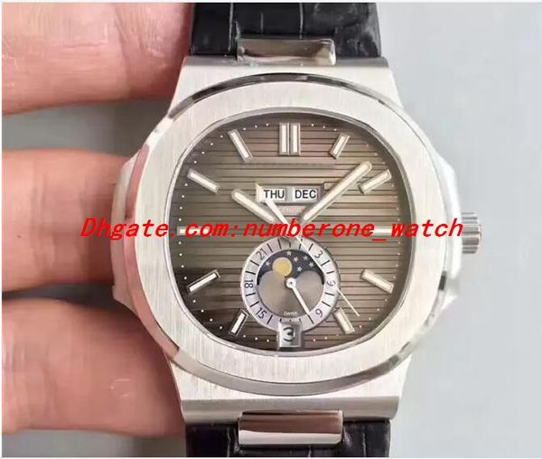 

luxury watch annual calendar moonphase 5726a mens watch 324 s qa lu 24h/303 automatic movement 28800bph white black gray dial leather strap, Slivery;brown