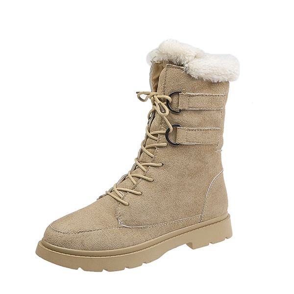 

cinessd snow boots women fashion flat round toe cow suede ladies shoes warm furry botas winter platform boots zapatos de mujer, Black