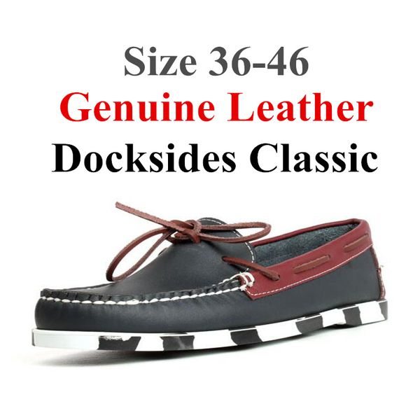

men women genuine leather docksides classic boat shoes,homme femme navy red plus big size 36-46 brand flats loafers 2019a063, Black