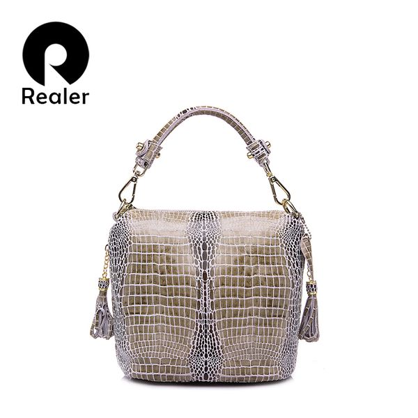 

realer genuine leather handbags women small totes shoulder crossbody bags ladies classic serpentine pattern leather bucket bag d19011204