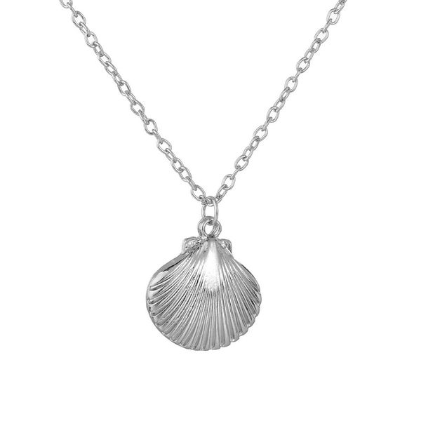 

marine life scallop in shell conch shell pendeloque cut necklace electroplate gold and silver clavicle chain