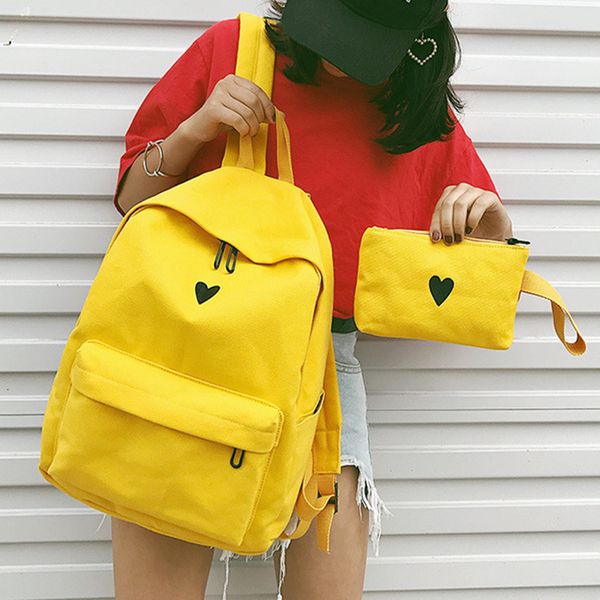 

designer backpack canvas printed heart yellow backpack korean style students travel bag girls school bag lapbackpack
