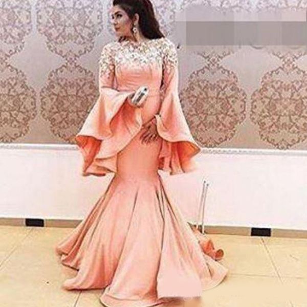 

arabic style mermaid prom dresses trumpet long sleeves lace appliques evening gowns zipper back dubai party dress, Black
