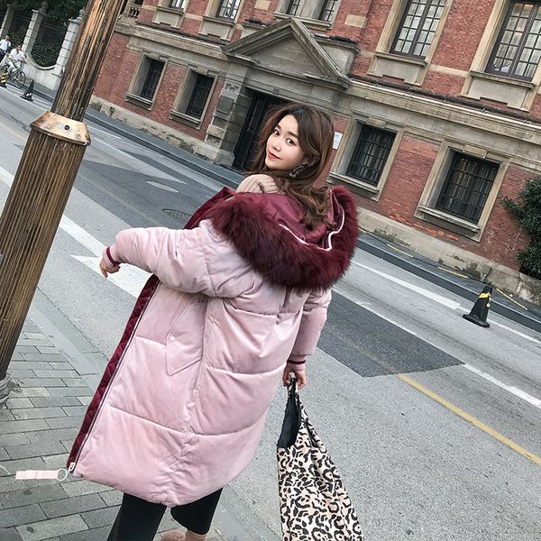 

nice winter women hooded coat fur collar thicken warm long jacket female plus size 3xl outerwear parka lady chaqueta feminino, Black