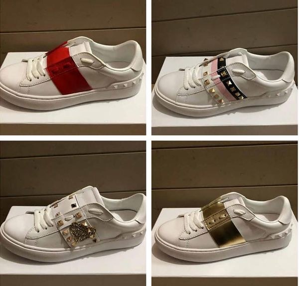 

2020 woman or man rivets flats shoes weaving leather patchwork trendy casual shoes studded sports sneakers, Black